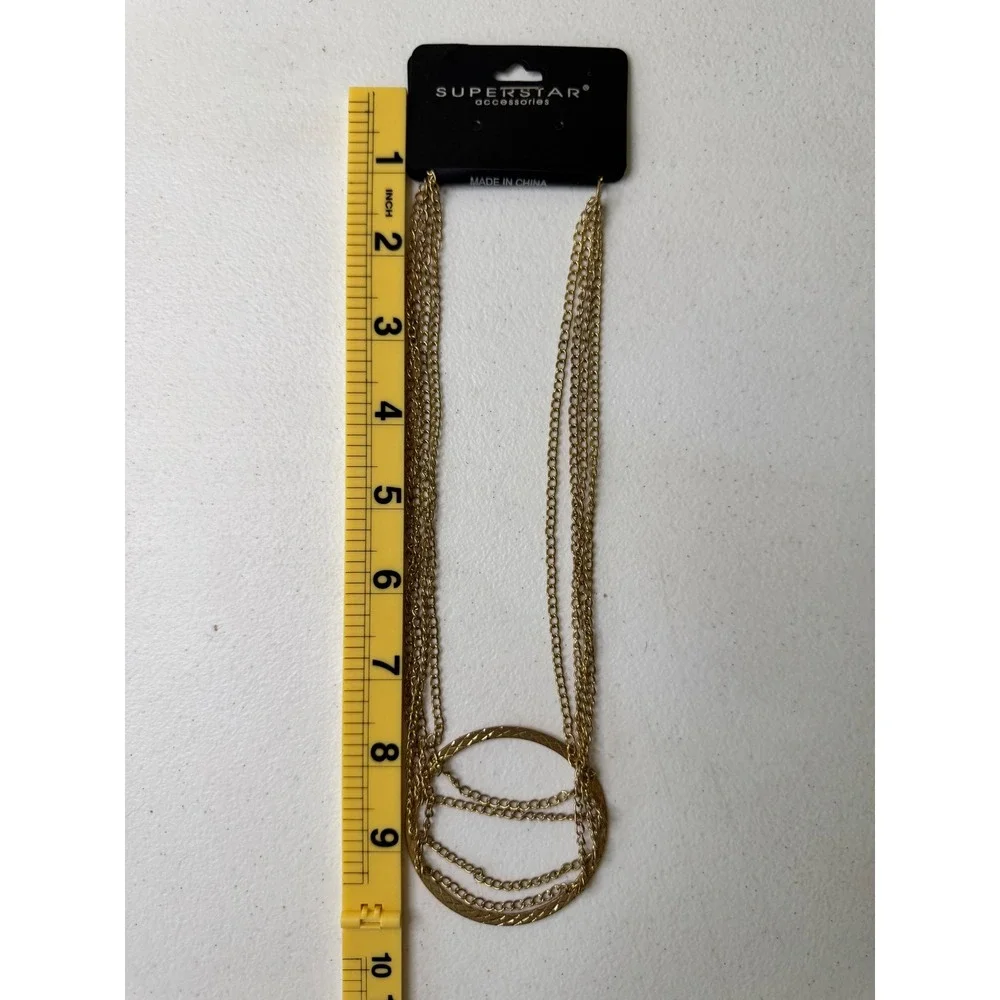 Superstar Gold Tone‎ Triple Chain Layered Hoop Pendant Necklace Y2K Quiet Luxury